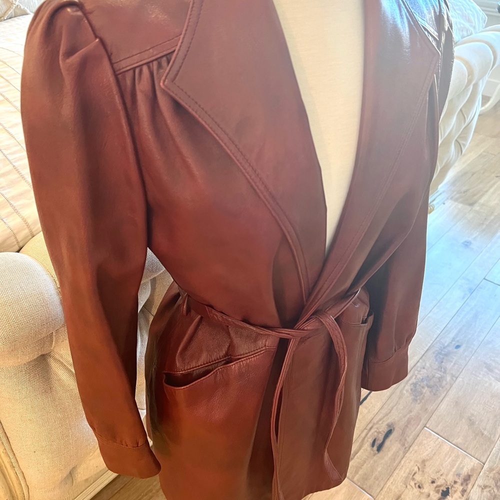 Vintage - An Original by Peter Caruso Women's Deep Red Leather Belted Jacket